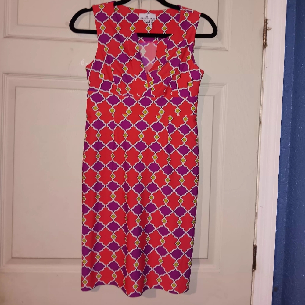 Jude Connally Sleeveless Purple & Red Geometric Shift Dress Sz XS